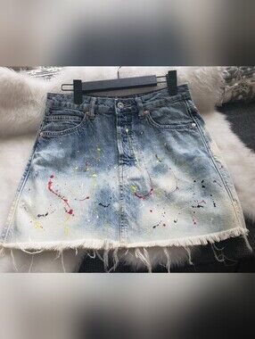 We The Free People Custom Reworked Splatter Denim Mini Skirt 26